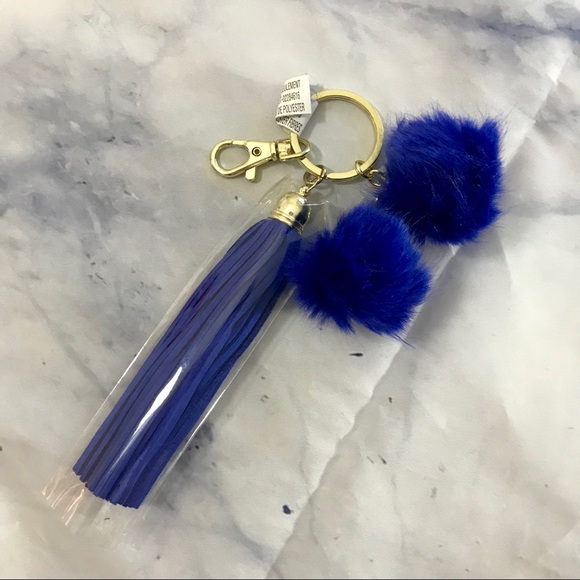 Royal Blue Tassel & Pom Poms Keychain - Picture 3 of 4